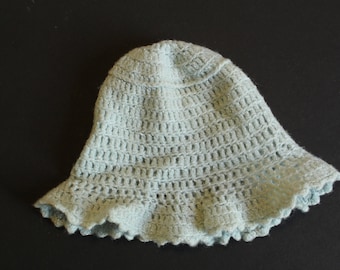 Shabby chic crochet infant hat in baby blue