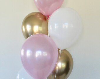 Girl Christening Balloon Bouquet Coral And Gold Decorations Etsy