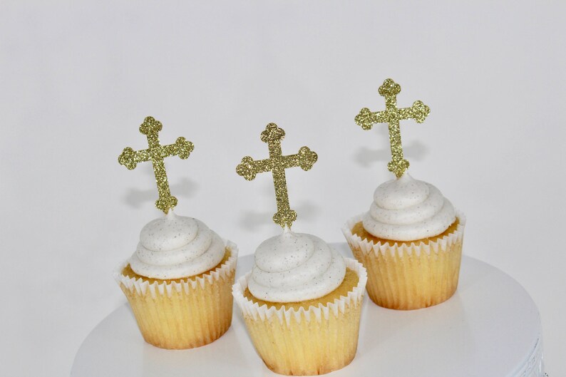 Cross Cupcake Toppers Gold Baptism Decorations Gold Etsy
