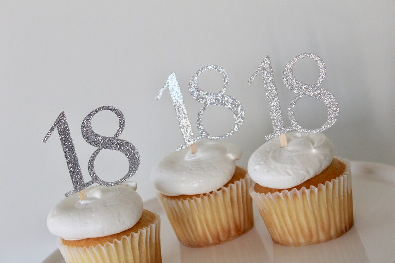 18th Birthday Cupcake Toppers Silver Glitter Cupcake Toppers Etsy