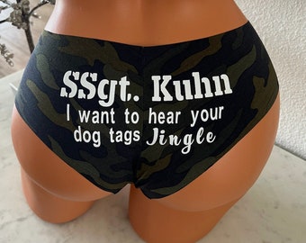 Military Rank and Name I want to hear your dog tags jingle personalized Camouflage Victoria Secret No Show Cheeky Panty *FAST SHIPPING*