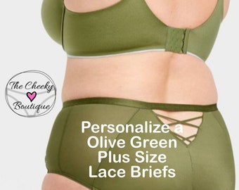 Personalize a Plus Size Olive Green Lace Brief  * FAST SHIPPING * Plus Size Underwear, Wedding Plus Size Panties, Plus Size Bride, Etsy Sale