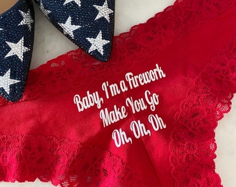 SALE! Katy Perry Baby I'm a Firework Make You Go Oh Oh Oh Custom Victoria Secret Red Cheeky Panty * FAST SHIPPING * | Patriotic Panties