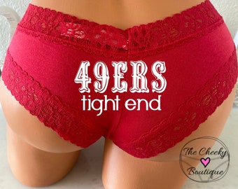 Tight End Red Victorias Secret Cotton Floral Lace Waist Cheeky Panty, Fast Shipping, Football Panties, Good Luck Panties, Etsy Sale