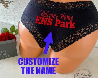 Personalize a Welcome Home Military Rank and Name Victoria Secret Black Cheeky - Army,Navy,Marines,Air Force,Coast Guard,Wife,Girlfriend