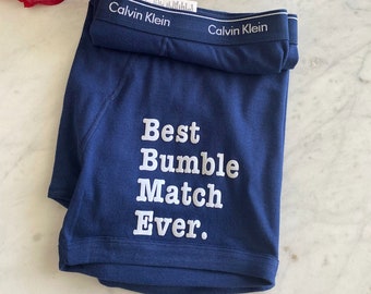 Best Bumble Match Ever Blue Calvin Klein Boxer Brief, Fast Shipping, Birthday Gift, Cotton Anniversary, Personalized Underwear, Etsy Sale