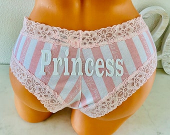 Princess - Iconic pink and white stripe all cotton Victoria Secret cheeky underwear * FAST SHIPPING *