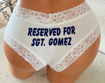 Personalize a Reserved For Military Rank and Name white Victoria Secret All Cotton Cheeky Panty *FAST SHIPPING* Patriotic Panties