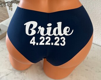 Personalized Victoria Secret Blue No-Show Cheeky Bride with Wedding Date * FAST SHIPPING *  Wedding Panty, Bridal Shower Gift