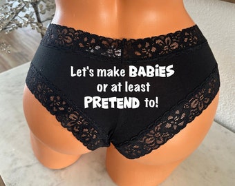 Let's make babies or at least pretend to! Personalized Panties Victoria Secret Black Custom Underwear * FAST SHIPPING *