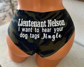 Military Rank and Name I want to hear your dog tags jingle Camo Victoria Secret No-Show Cheekster Panty *FAST SHIPPING* Personalize Your Own