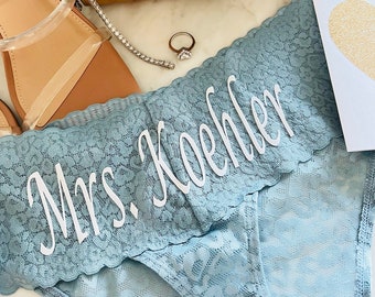 Mrs. Women's Light Blue Personalized Plus Size Lace Thong * FAST SHIPPING * Brides Something Blue Plus Size Thong, Wedding Panties