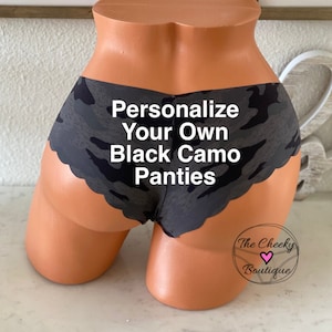 Personalized Black Camo Cheeky Panties: Victoria Secret No-Show Underwear