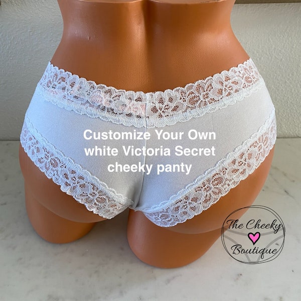 Personalize a white Victorias Secret Cotton Floral Lace Waist Cheeky Panty, FAST SHIPPING, Bridal Lingerie, Bachelorette Gift, Bride 2023