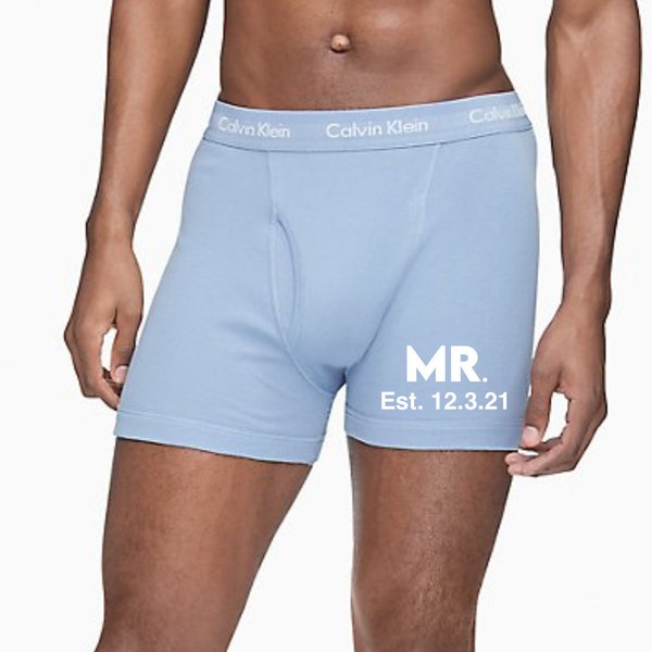 Personalized Mr. with Date Calvin Klein Light Blue Boxer Briefs. FAST SHIPPING. Wedding Boxer Briefs. Grooms Something Blue. Etsy Sale