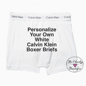 Personalize a Calvin Klein white Men&#39;s Boxer Brief, FAST SHIPPING, Cotton Anniversary, St. Patricks Day Underwear, Wedding Underwear