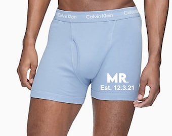 Personalized Mr. with Date Calvin Klein Light Blue Boxer Briefs. FAST SHIPPING. Wedding Boxer Briefs. Grooms Something Blue. Etsy Sale