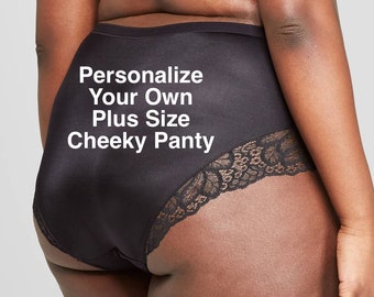 Personalized Panties Plus Size  Black Cheeky with Lace Trim on the bottom * FAST SHIPPING * - Sizes X, XL, 2XL, 3XL and 4XL
