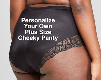 Personalized Panties Plus Size  Black Cheeky with Lace Trim on the bottom * FAST SHIPPING * - Sizes X, XL, 2XL, 3XL and 4XL