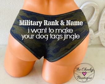 Military Rank and Name I want to make your dog tags jingle Camo Victoria Secret Ribbed Cotton Cheekster Personalized Panty * FAST SHIPPING *