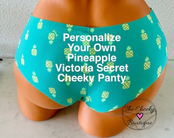 Personalize a Pineapple Victoria Secret Pink No Show Cheekster Panty * FAST SHIPPING * Fun Panties, Fun Underwear, Gag Gift for him or her