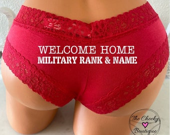 Personalize a Welcome Home Military Rank and Name Red Victoria Secret All Cotton Cheeky Panty *FAST SHIPPING* Patriotic Panties, 4th of July