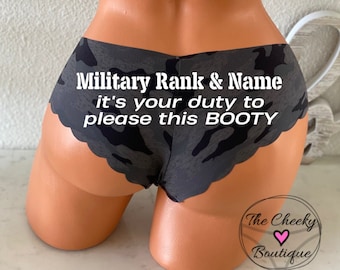 Personalize a Military Rank and Name It's your duty to please this BOOTY black camo Victoria Secret No Show Cheeky Panty - *FAST SHIPPING*