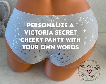 Personalize Underwear Light Gray Victoria Secret NO-SHOW CHEEKSTER with silver foil stars  *Fast Shipping*  Personalized Panties