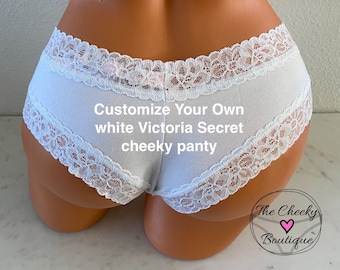 Personalize a white Victorias Secret Cotton Floral Lace Waist Cheeky Panty, FAST SHIPPING, Bridal Lingerie, Bachelorette Gift, Bride 2023