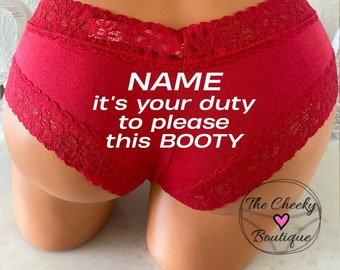 It's your duty to please this BOOTY Victoria Secret red cheeky personalized panties, FAST SHIPPING, birthday, anniversary, bride to be panty