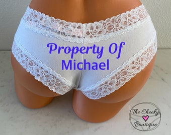 Property of all cotton white Victorias Secret Cheeky Panty, Personalize it with the name you want to display, FAST SHIPPING, Etsy Sale