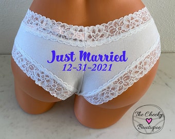 Personalized Just Married Panties | Victoria Secret | Brides Something Blue Panties | Bridal Shower Gift | FAST SHIPPING | Wedding Lingerie