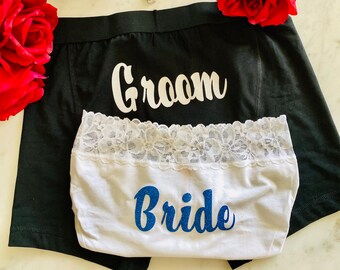 Calvin Klein and Victoria Secret Couples Bride and Groom Underwear | Personalized Boxer Briefs | Personalized Panties | FAST & FREE SHIPPING