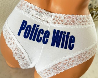 Police Wife personalized white Victorias Secret Cotton Lace Waist Cheeky Panty, FAST SHIPPING