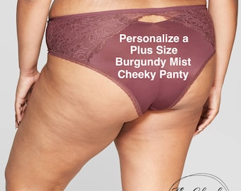 Personalized Plus Size Panty | Burgundy Mist Cheeky with Lace  * FAST SHIPPING * - Sizes X, XL, 2XL, 3XL and 4XL