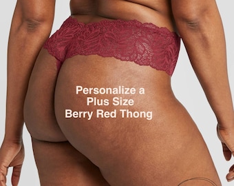 Personalized Plus Size Berry Red Thong with Lace  * FAST SHIPPING * - Sizes X, XL, 2XL, 3XL and 4XL