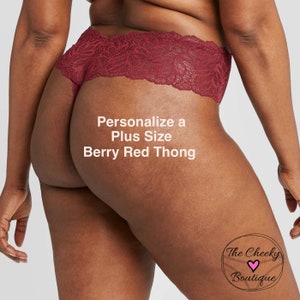 Personalized Plus Size Berry Red Thong with Lace  * FAST SHIPPING * - Sizes X, XL, 2XL, 3XL and 4XL