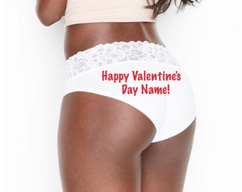 Happy Valentine's Day personalized panty, Victoria Secret Stretch Cotton Lace-waist High-leg Brief Panty *FAST SHIPPING*