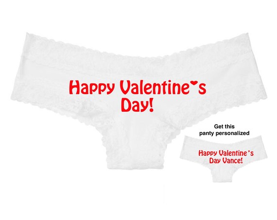 Happy Valentine's Day white Victoria's Secret cheeky panty / Get it personalized for FREE / * FAST SHIPPING*