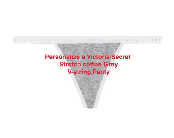 Personalize a Victoria Secret cotton grey V-string Panty * FAST SHIPPING * Bridal Shower Gift, Brides lingerie, bachelorette gift