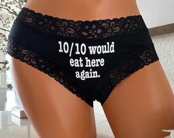 Custom Underwear, 10 10 would eat here again authentic Victoria Secret cheeky black panties * FAST SHIPPING *