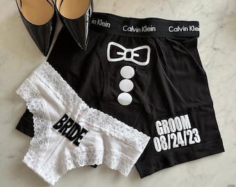 Bride and Groom Underwear Calvin Klein and Victoria Secret Couples | Personalized Boxer Briefs | Personalized Panties | FAST & FREE SHIPPING