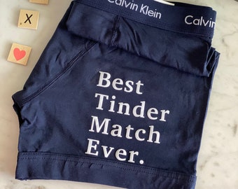 Best Tinder Match Ever Blue Calvin Klein Boxer Brief, Fast Shipping, Birthday Gift, Cotton Anniversary, Personalized Underwear, Etsy Sale