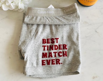 Calvin Klein Heather Gray Best Tinder Match Ever | Personalized Boxer Briefs | FAST SHIPPING | Birthday Gift for him | Valentines Day Gift