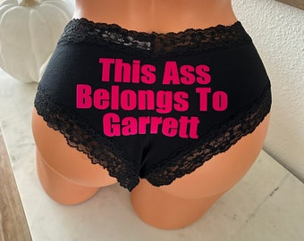 This ass belongs to personalized Victoria Secret Black Cheeky Panty * FAST SHIPPING * Holiday Panties, Stocking Stuffer, Christmas