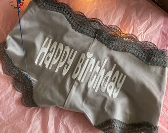 Happy Birthday Gray Cheeky Underwear * Fast Shipping * Birthday Gift for Him, Birthday Gift for Her, Birthday Underwear Size Small