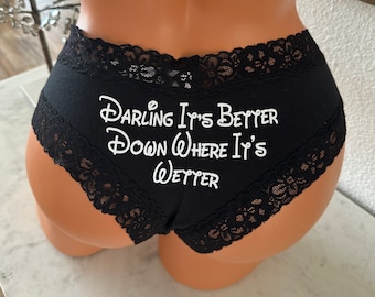 Darling Its Better Down Where Its Wetter Victoria Secret Black All Cotton Cheeky Panty * FAST SHIPPING * Cotton Anniversary, Christmas Gift