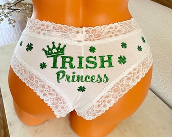 Irish Princess white Victorias Secret Cotton Floral Lace Waist Cheeky Panty, FAST SHIPPING, Bridal Lingerie, Bachelorette Gift, Bride 2023