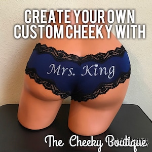 Personalized Blue Lace Cheeky Panty: Bachelorette Party Gift