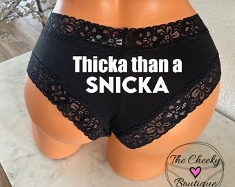 Authentic Victoria's Secret The Lacie Black Lace-Waist Cotton Cheeky Panty Personalized with Thicka than a SNICKA